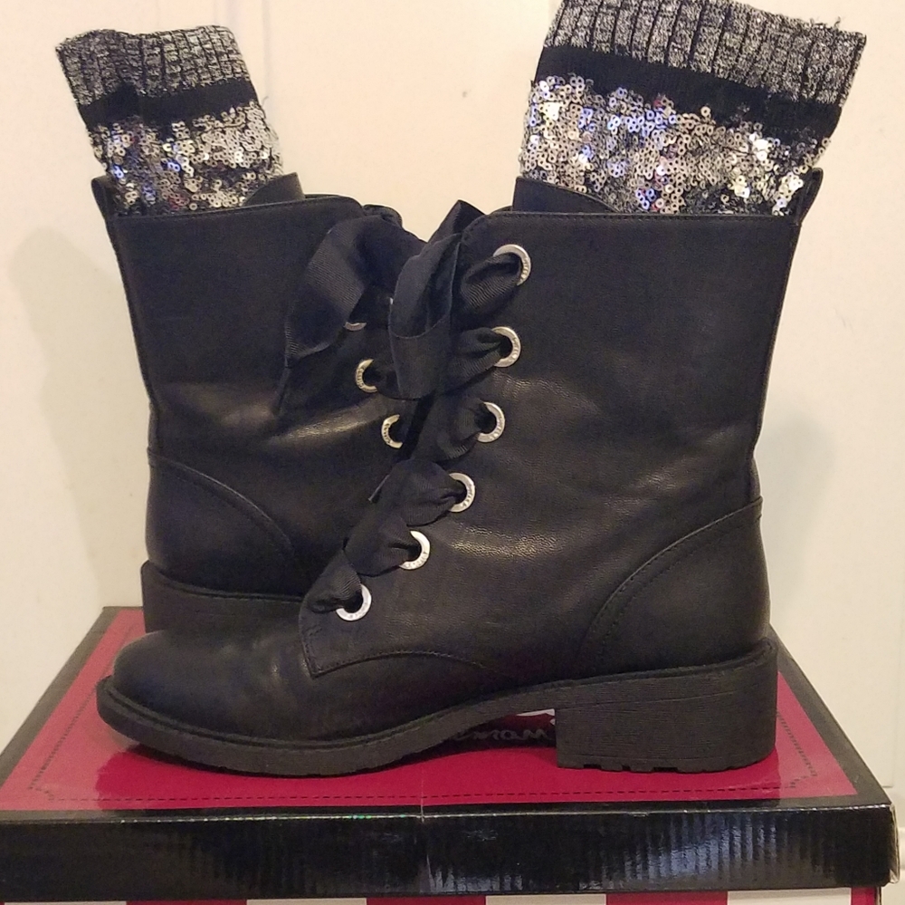 Sam Edelman Dearborn Sequin Combat Boots 8